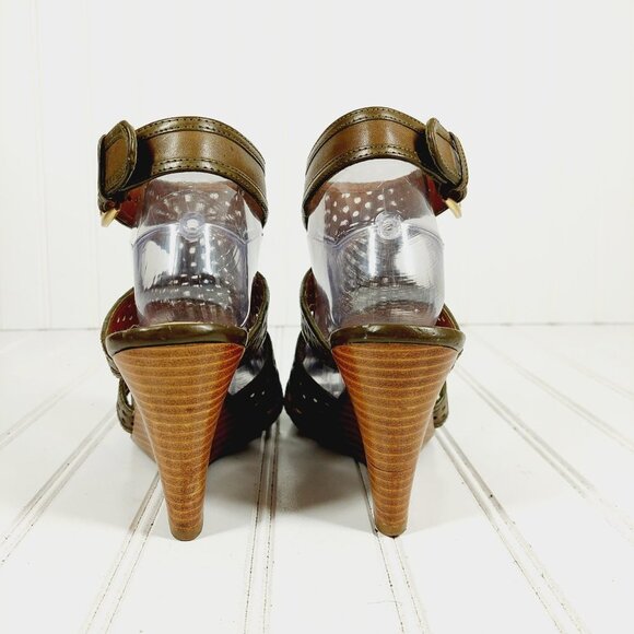 Franco Sarto Gavel Brown Leather Buckle Ankle Strap Wedge Sandals I268 - Picture 6 of 13